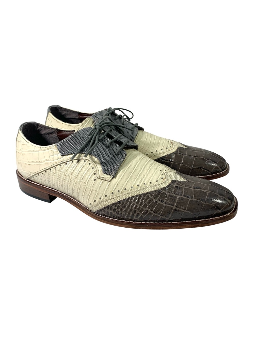 Stacy Adams Gregorio Men's 25473 Wingtip Oxford Grey Cream Size 10.5 M